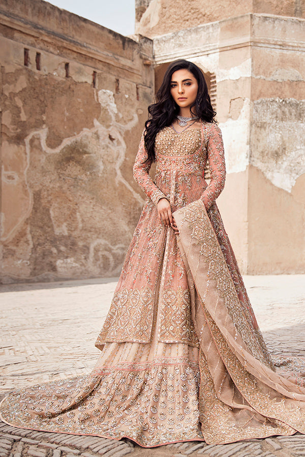 Blush Pink Embroidered Zari Net Lehenga (3-Piece) - Image 1