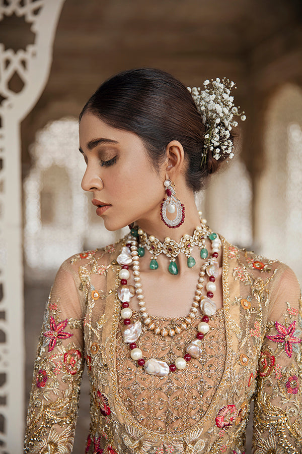 Pakistani Peachy Pink Zari Net Mermaid Lehenga (3-Piece) - Image 2