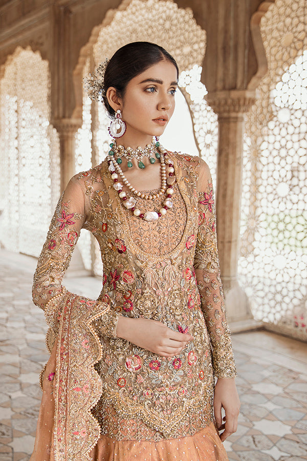 Pakistani Peachy Pink Zari Net Mermaid Lehenga (3-Piece) - Image 6