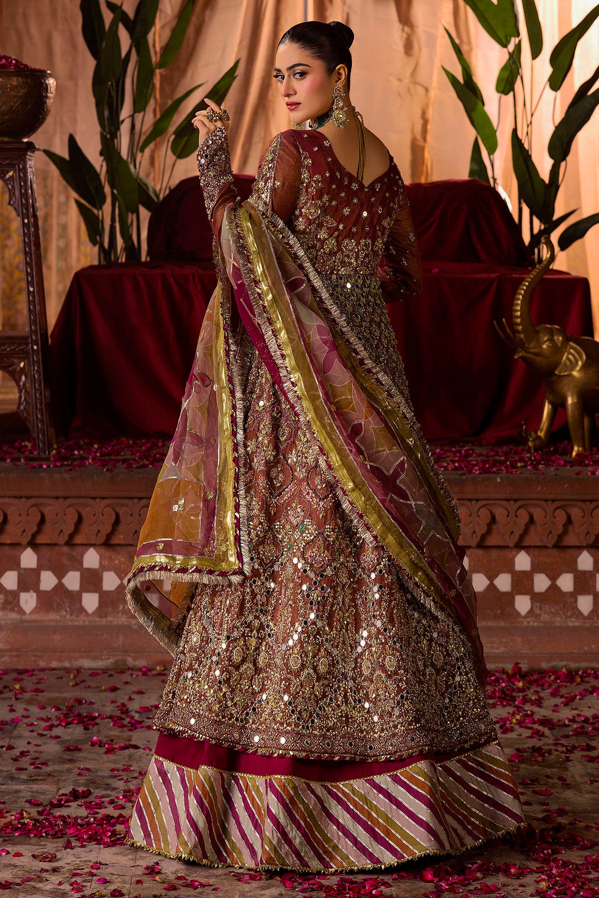 Fuchsia Pink Embellished Zari Net Angrakha Lehenga (3-Piece) - Image 7
