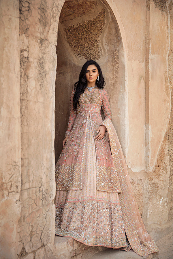 Blush Pink Zari Net Anarkali Lehenga (3-Piece) - Image 3