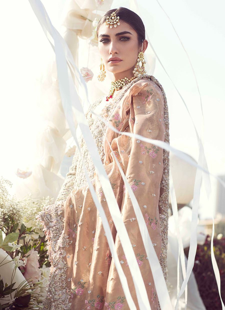 Blush Pink Zari Net Bridal Lehenga (3-Piece) - Image 3