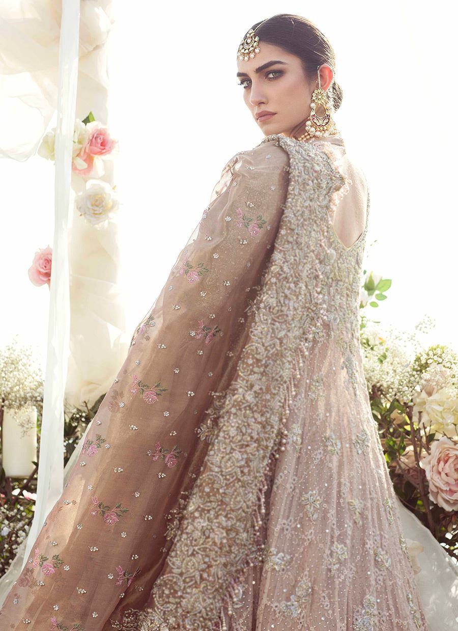 Blush Pink Zari Net Bridal Lehenga (3-Piece) - Image 4