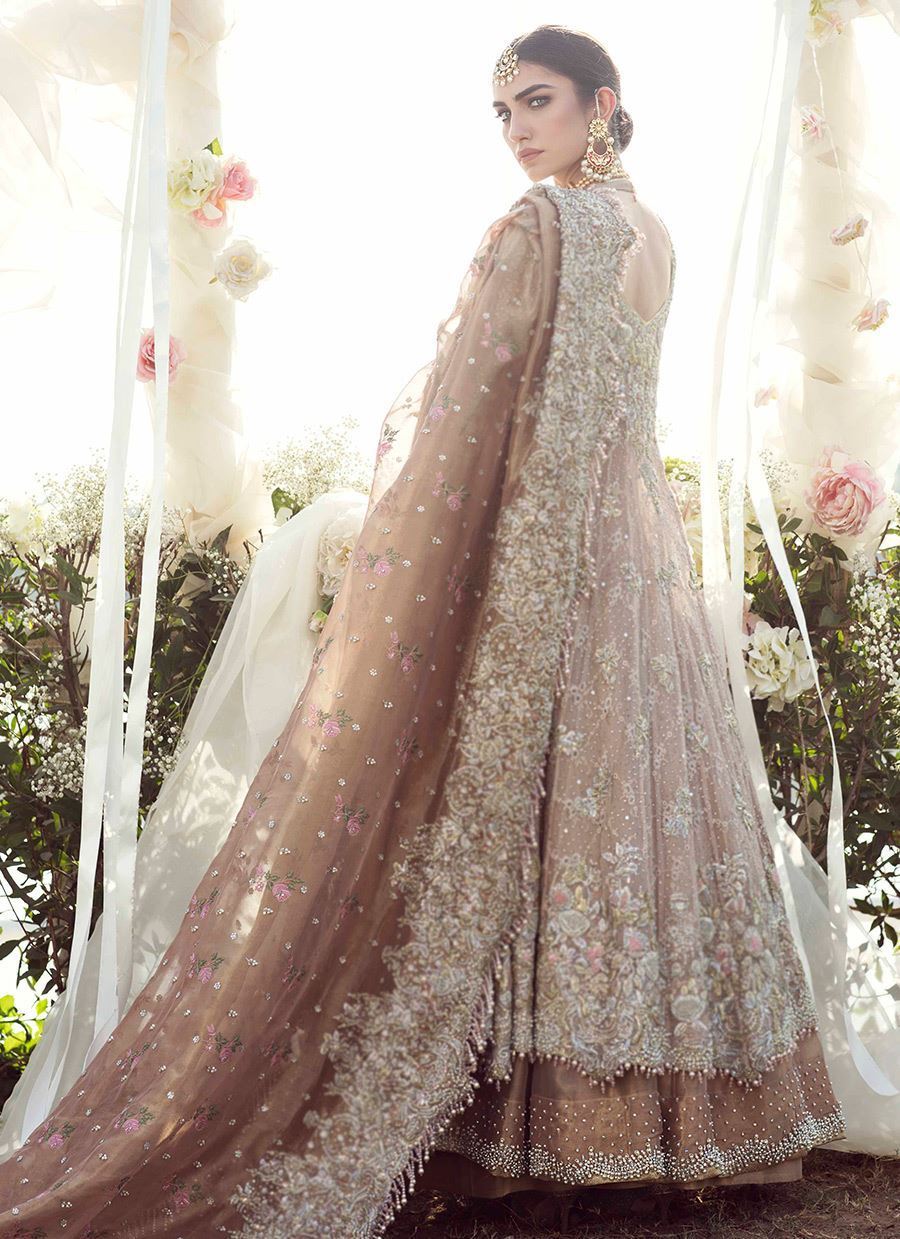 Blush Pink Zari Net Bridal Lehenga (3-Piece) - Image 5