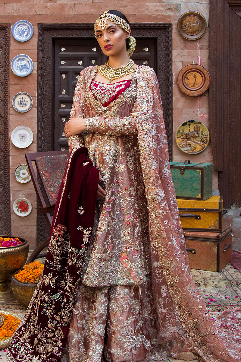 Pink Zari Net Bridal Lehenga (3-Piece) - Image 1