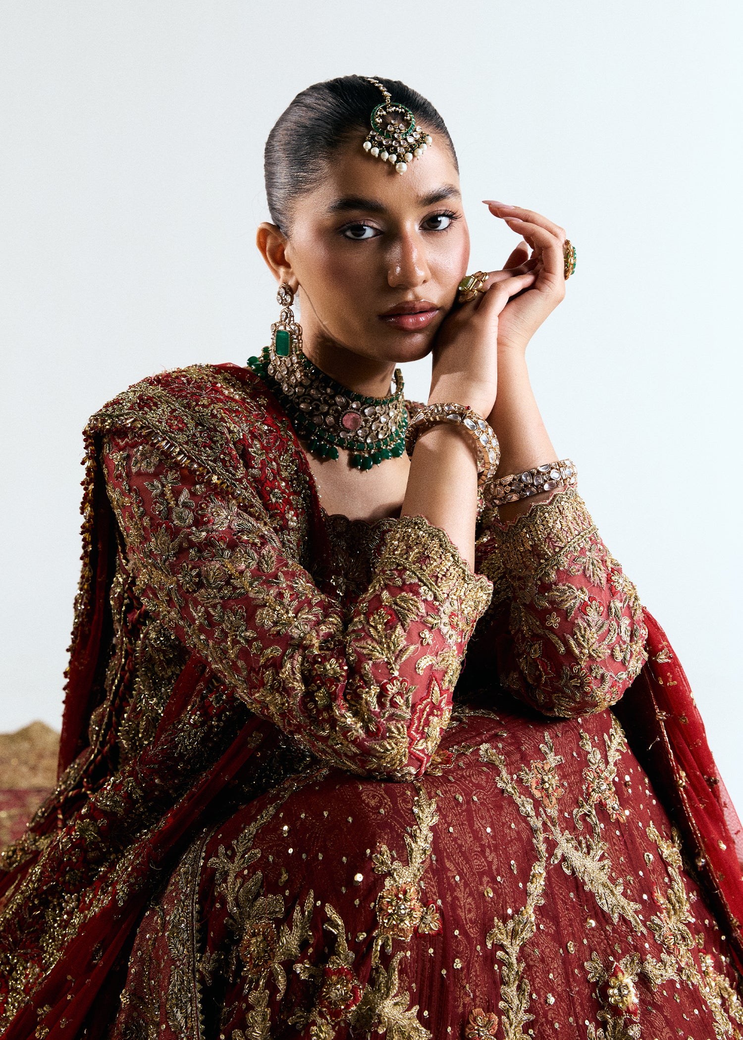 Rose Pink Zari Silk Net Bridal Jacket with Chiffon Lehenga (3-Piece) - Image 2