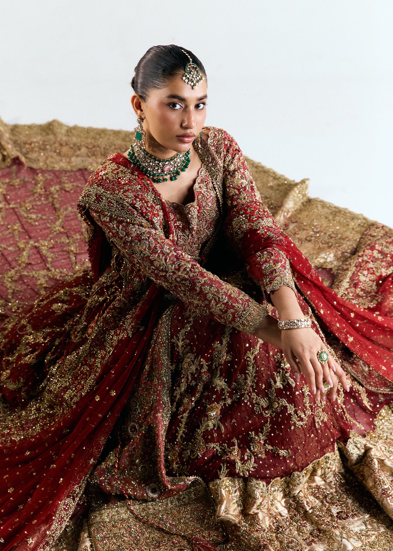 Rose Pink Zari Silk Net Bridal Jacket with Chiffon Lehenga (3-Piece) - Image 5