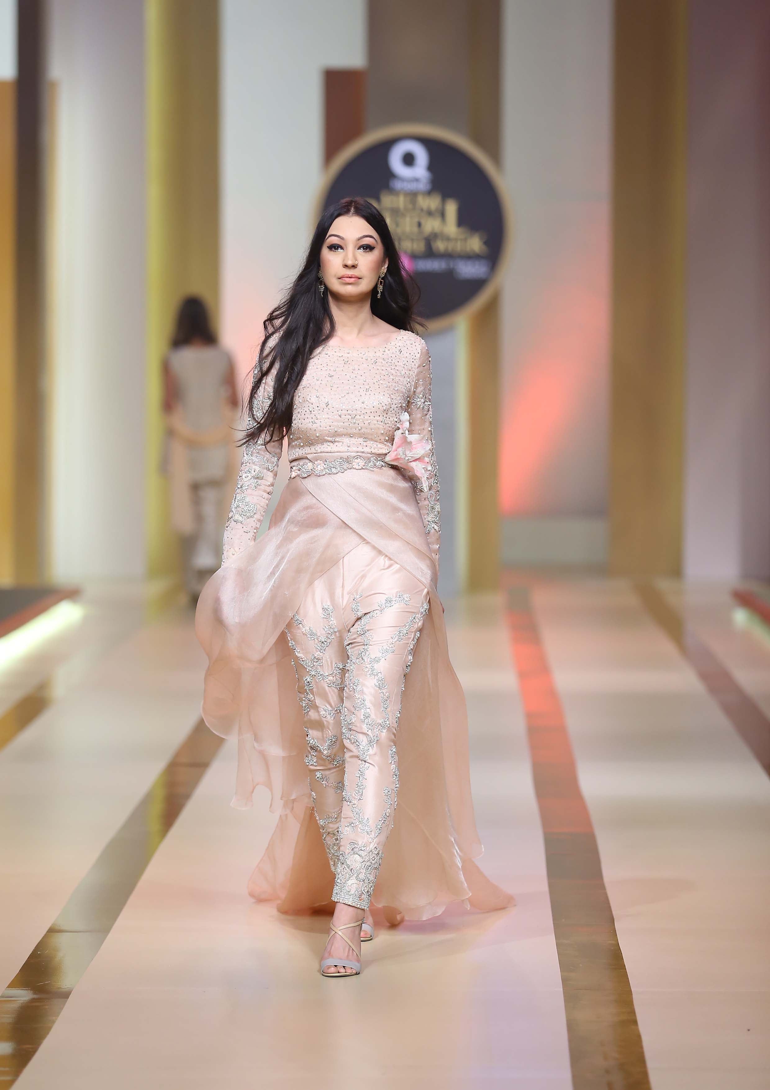 Pakistani Blush Pink Embellished Organza Long Jacket Set (2-Piece) - Image 1