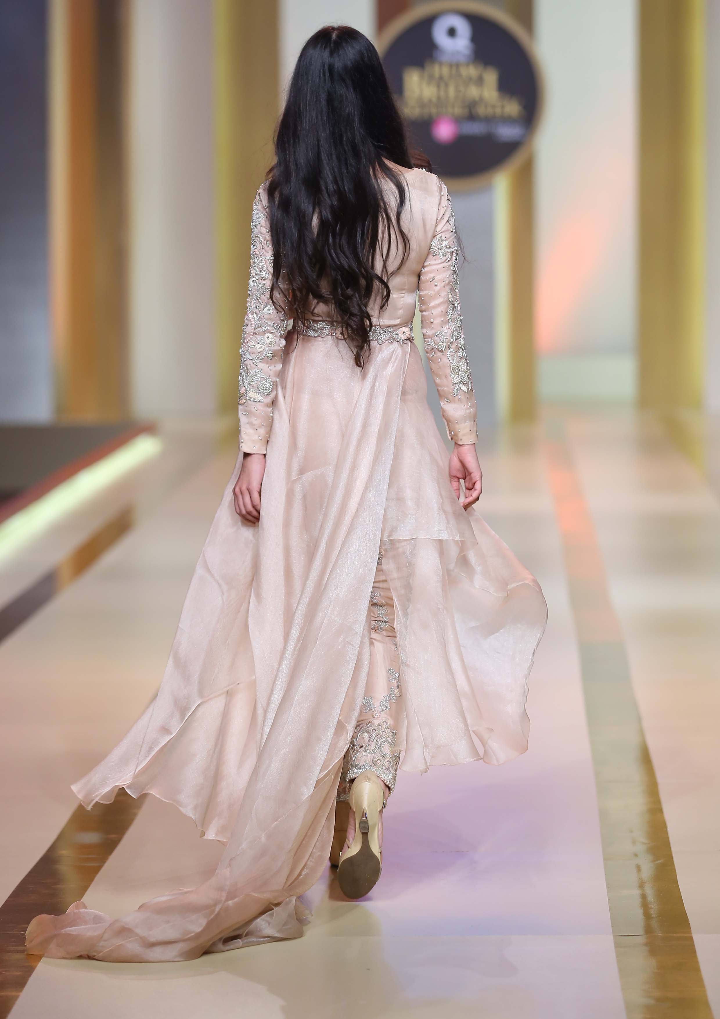 Pakistani Blush Pink Embellished Organza Long Jacket Set (2-Piece) - Image 3