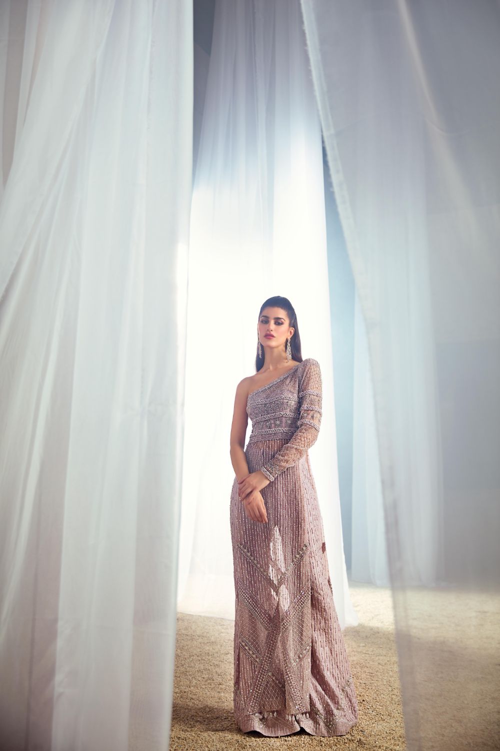 Lilac Pink Embellished Net Long Shirt (2-Piece) - Image 3