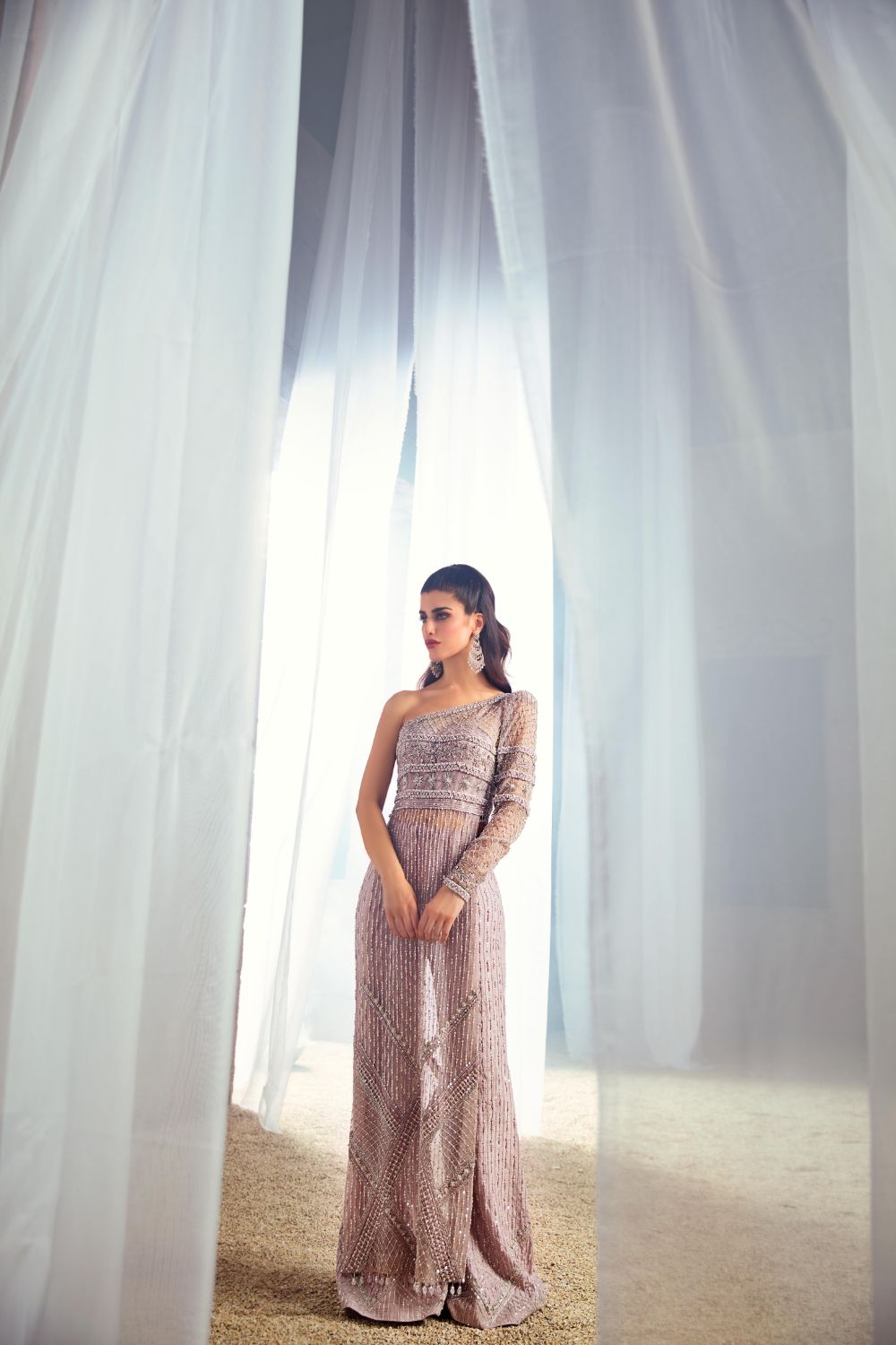 Lilac Pink Embellished Net Long Shirt (2-Piece) - Image 5