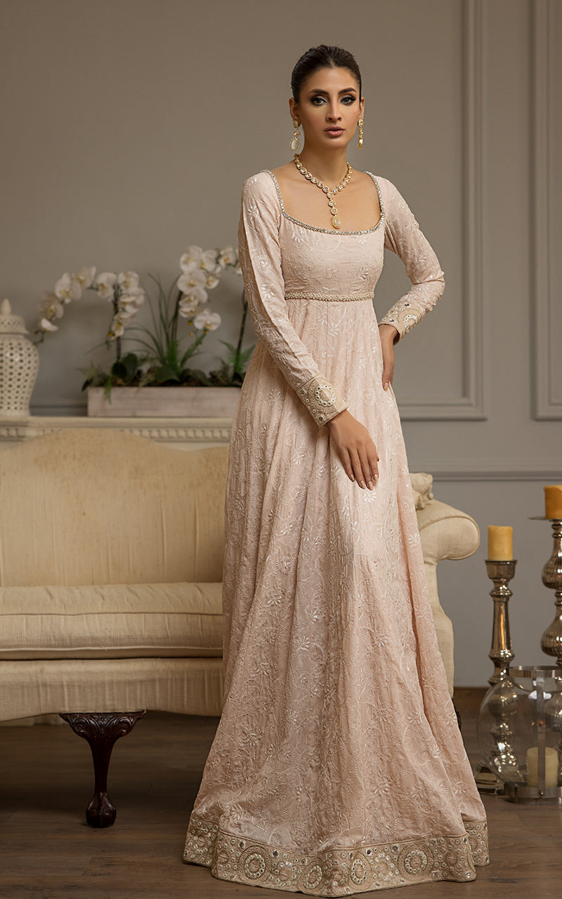 Blush Pink Chikankari Embroidered Chiffon Maxi (1-Pc) - Image 1