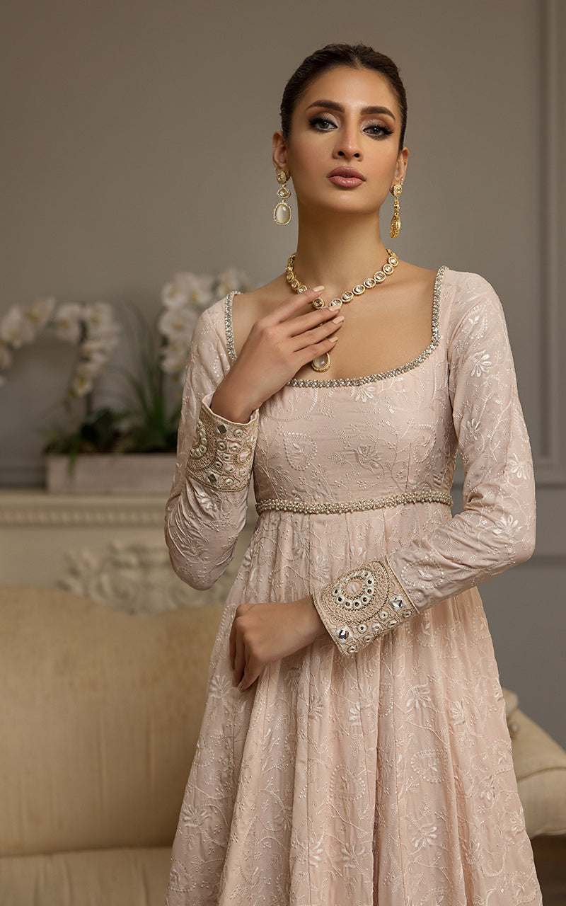 Blush Pink Chikankari Embroidered Chiffon Maxi (1-Pc) - Image 2