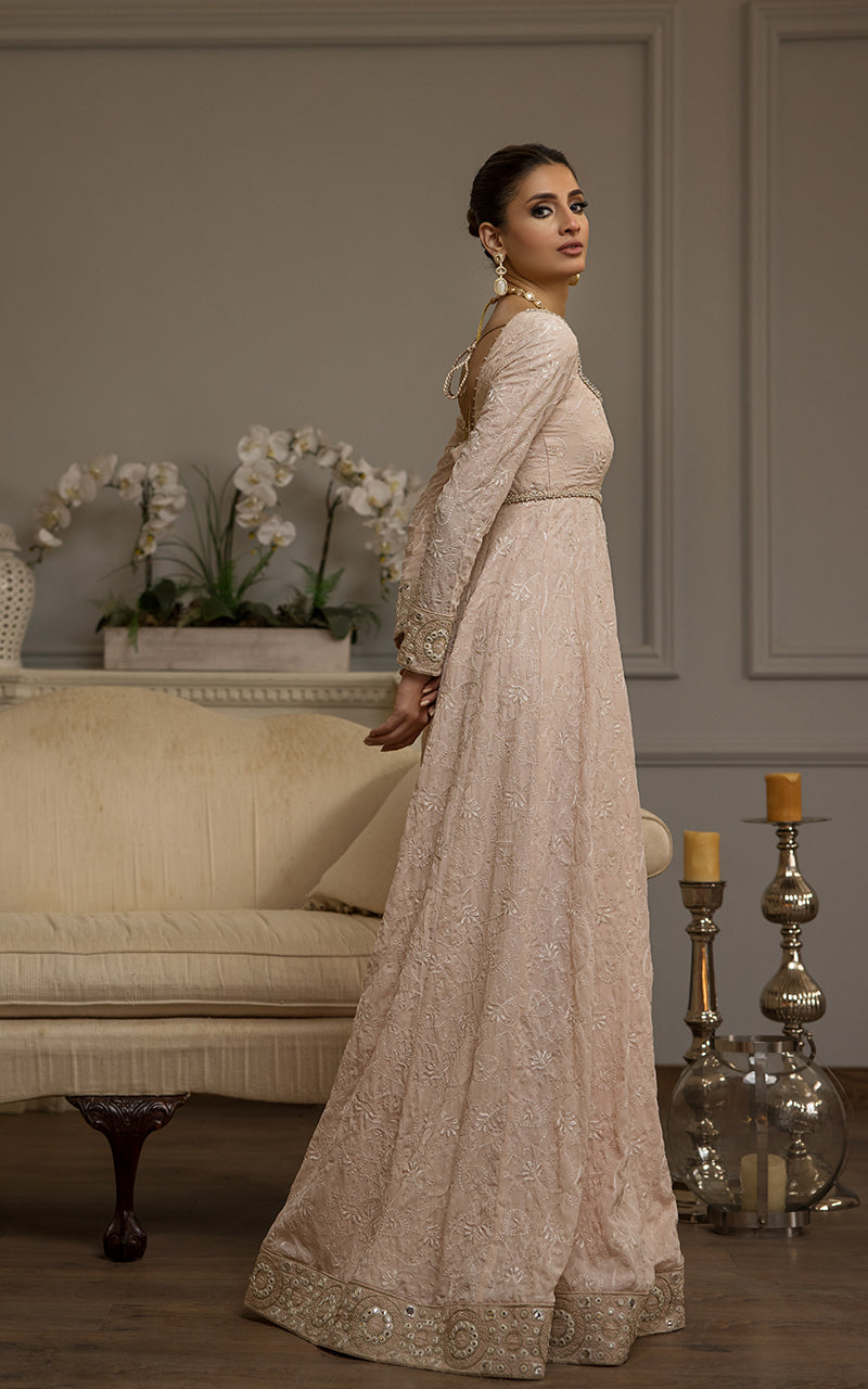 Blush Pink Chikankari Embroidered Chiffon Maxi (1-Pc) - Image 4