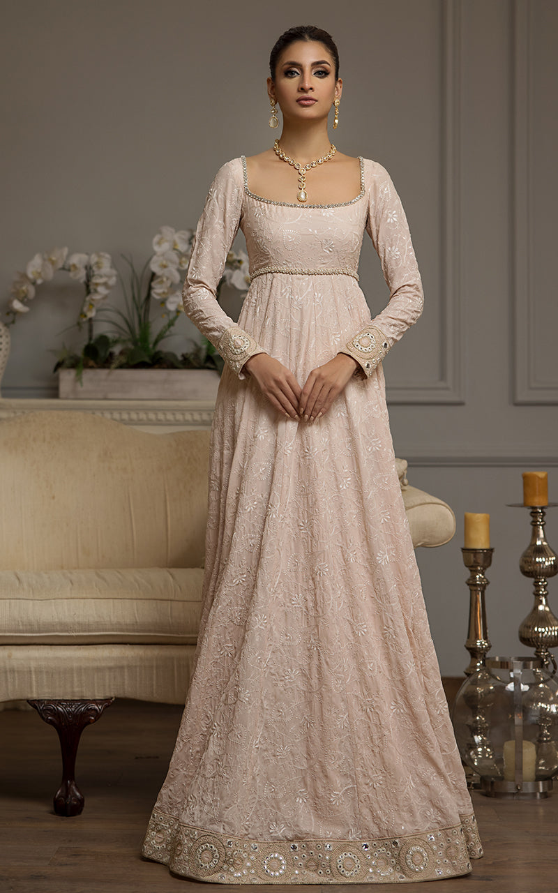 Blush Pink Chikankari Embroidered Chiffon Maxi (1-Pc) - Image 5