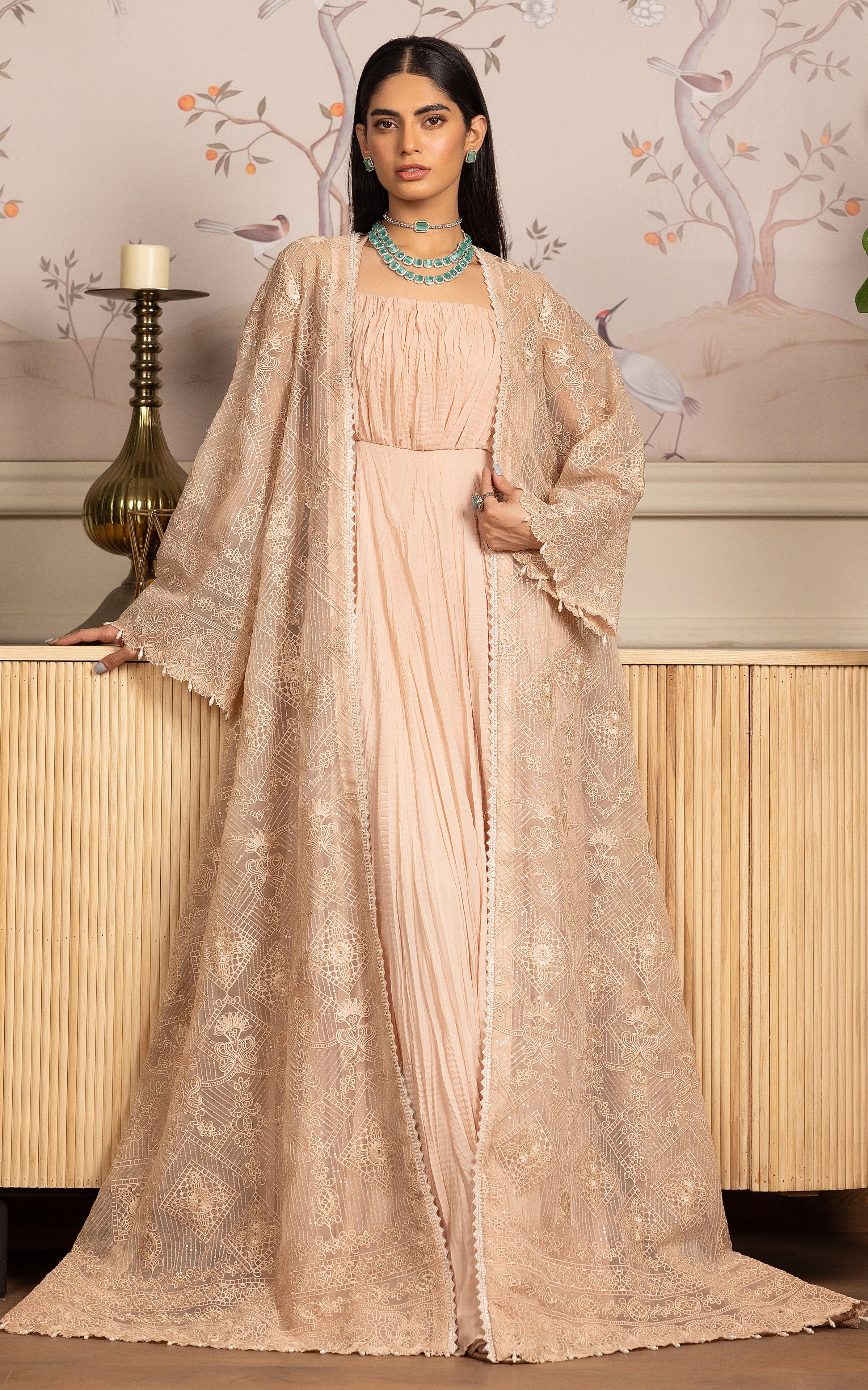 Pakistani Blush Embellished Crushed Chiffon Maxi (2-Piece) - Image 1