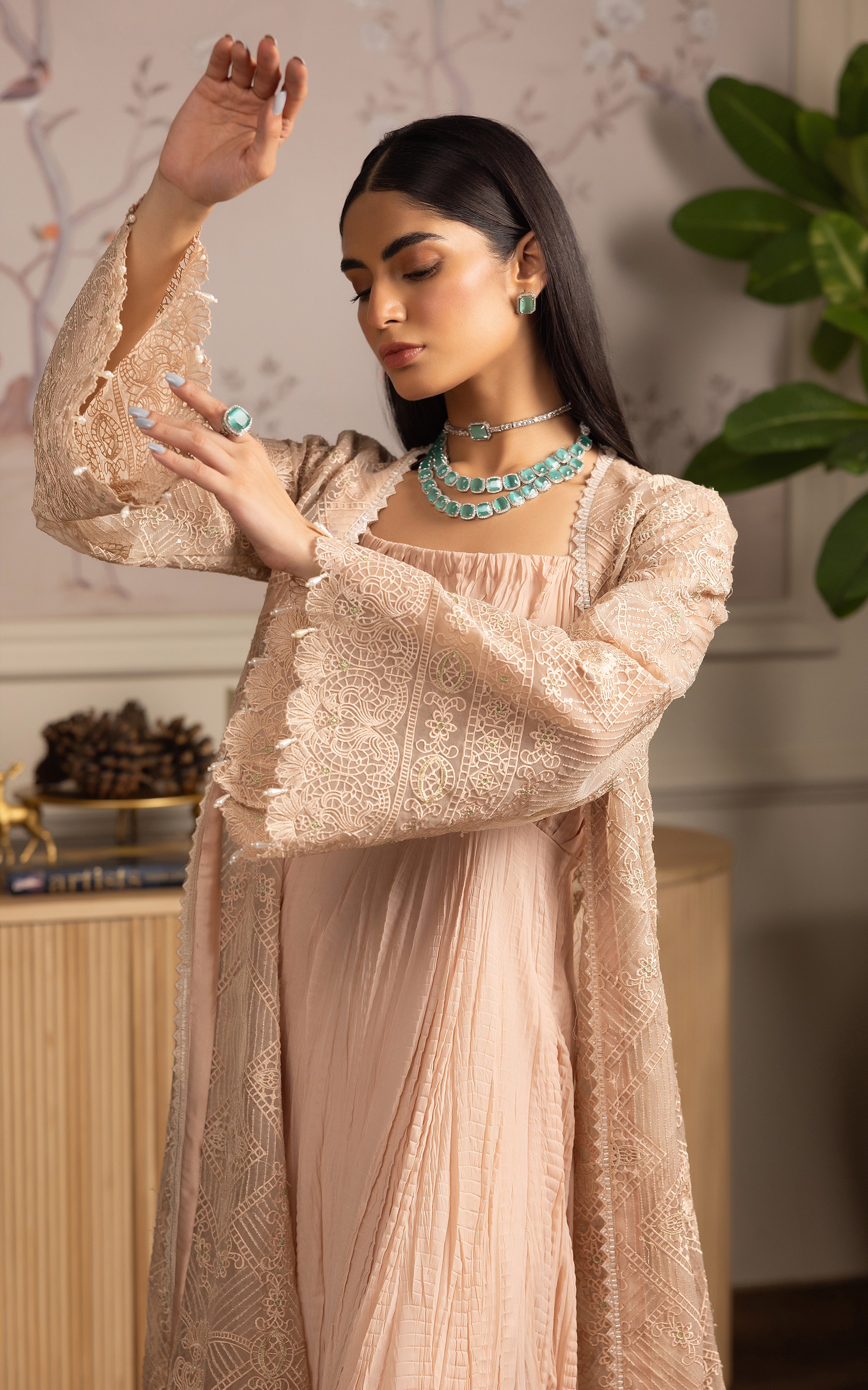 Pakistani Blush Embellished Crushed Chiffon Maxi (2-Piece) - Image 2