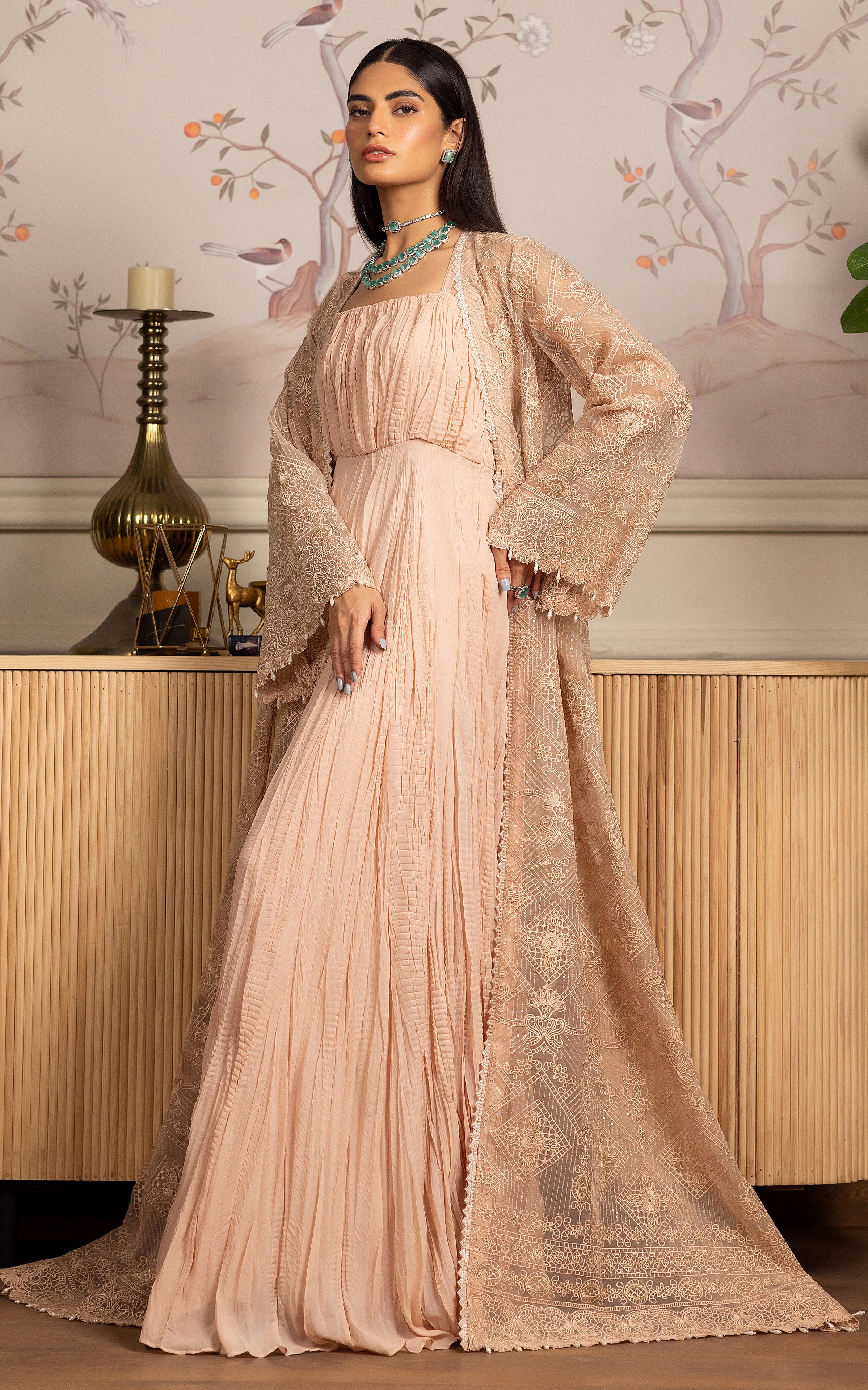 Pakistani Blush Embellished Crushed Chiffon Maxi (2-Piece) - Image 3