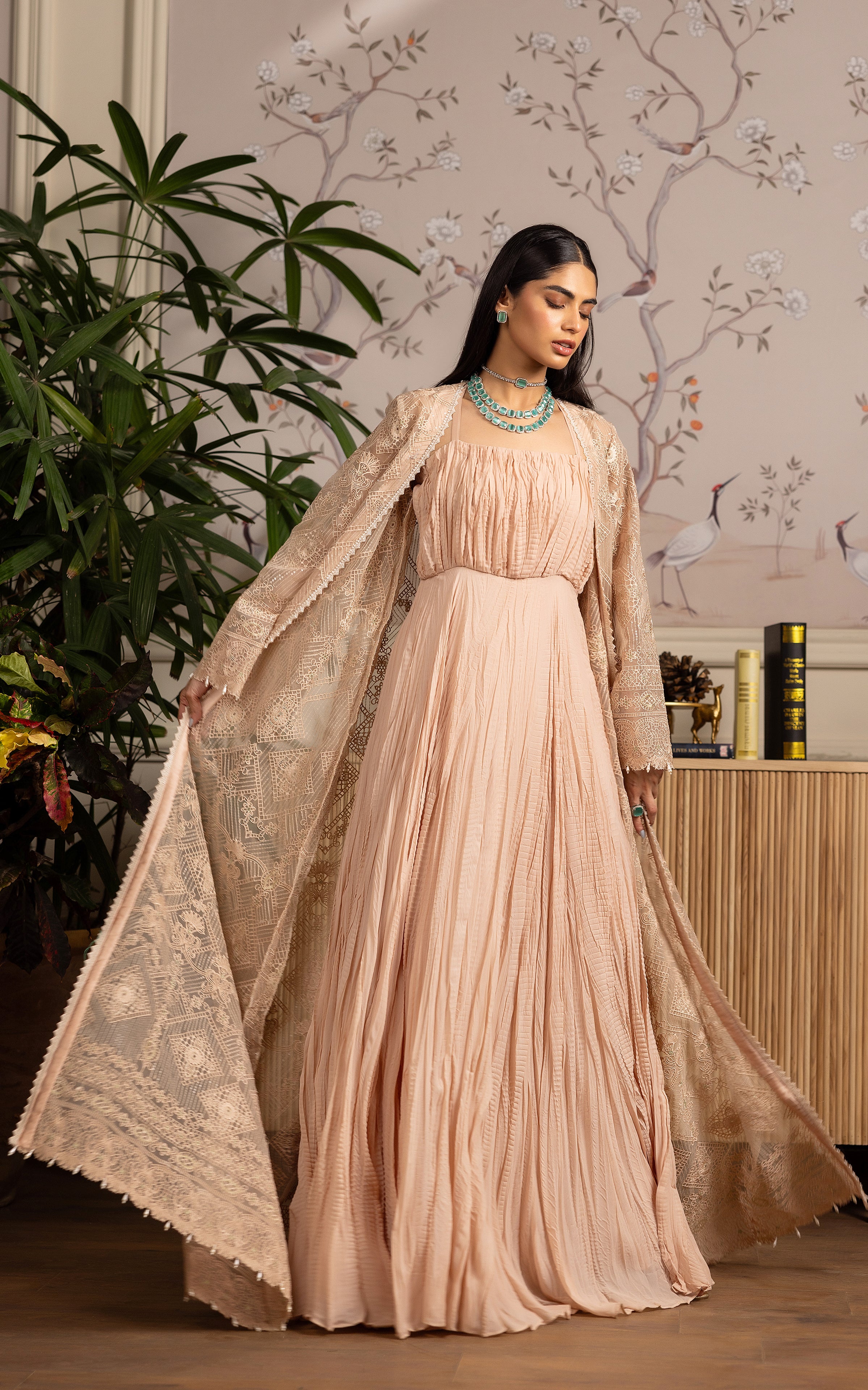 Pakistani Blush Embellished Crushed Chiffon Maxi (2-Piece) - Image 5
