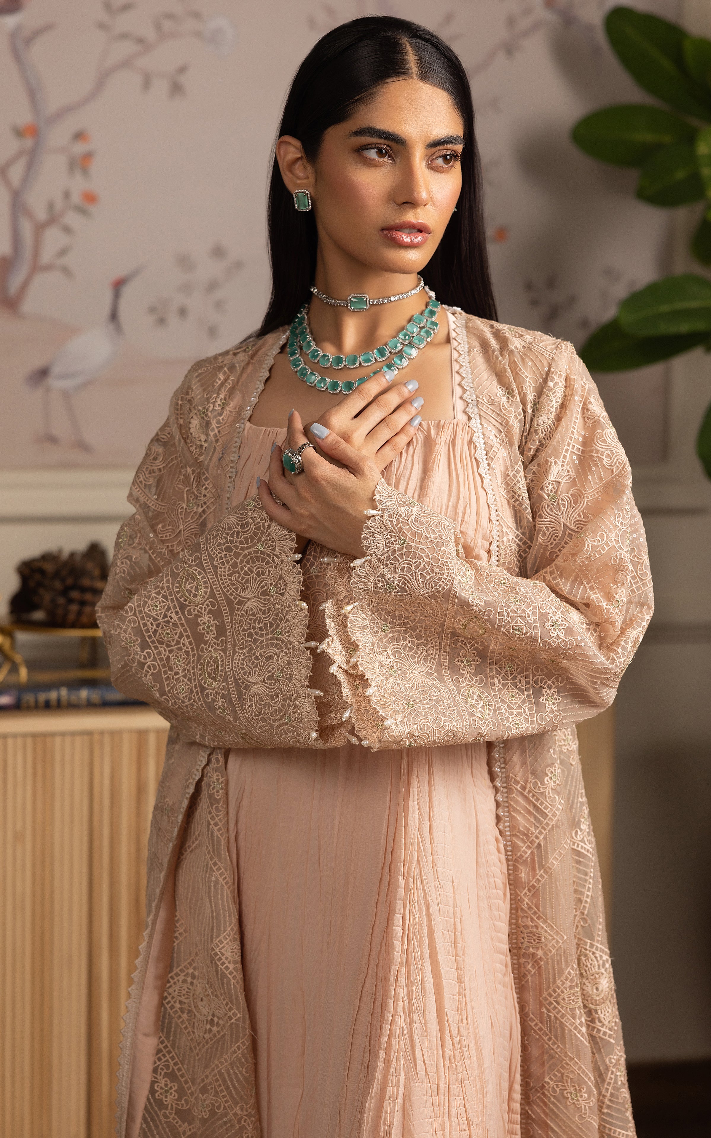 Pakistani Blush Embellished Crushed Chiffon Maxi (2-Piece) - Image 6