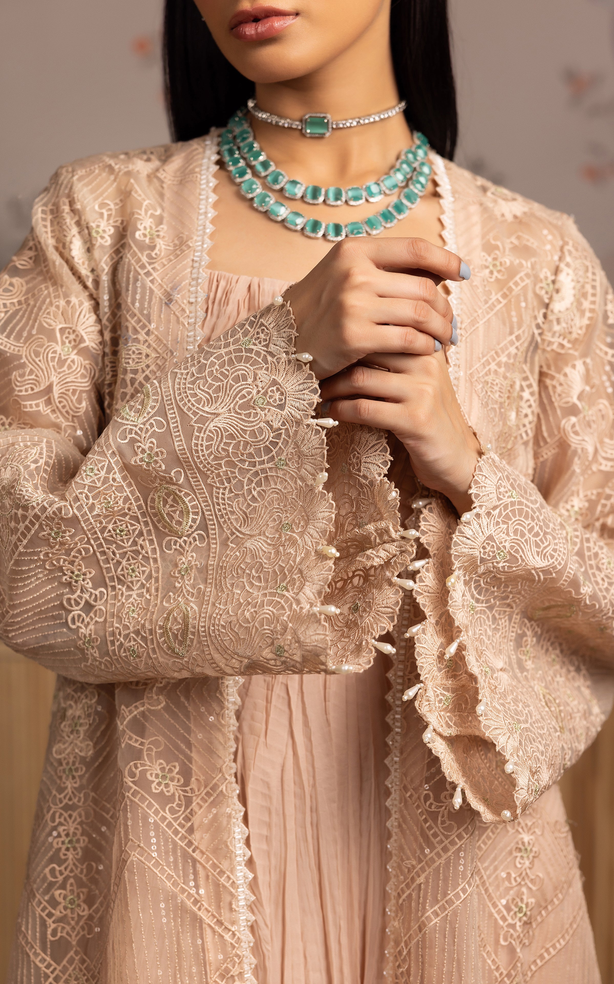 Pakistani Blush Embellished Crushed Chiffon Maxi (2-Piece) - Image 7