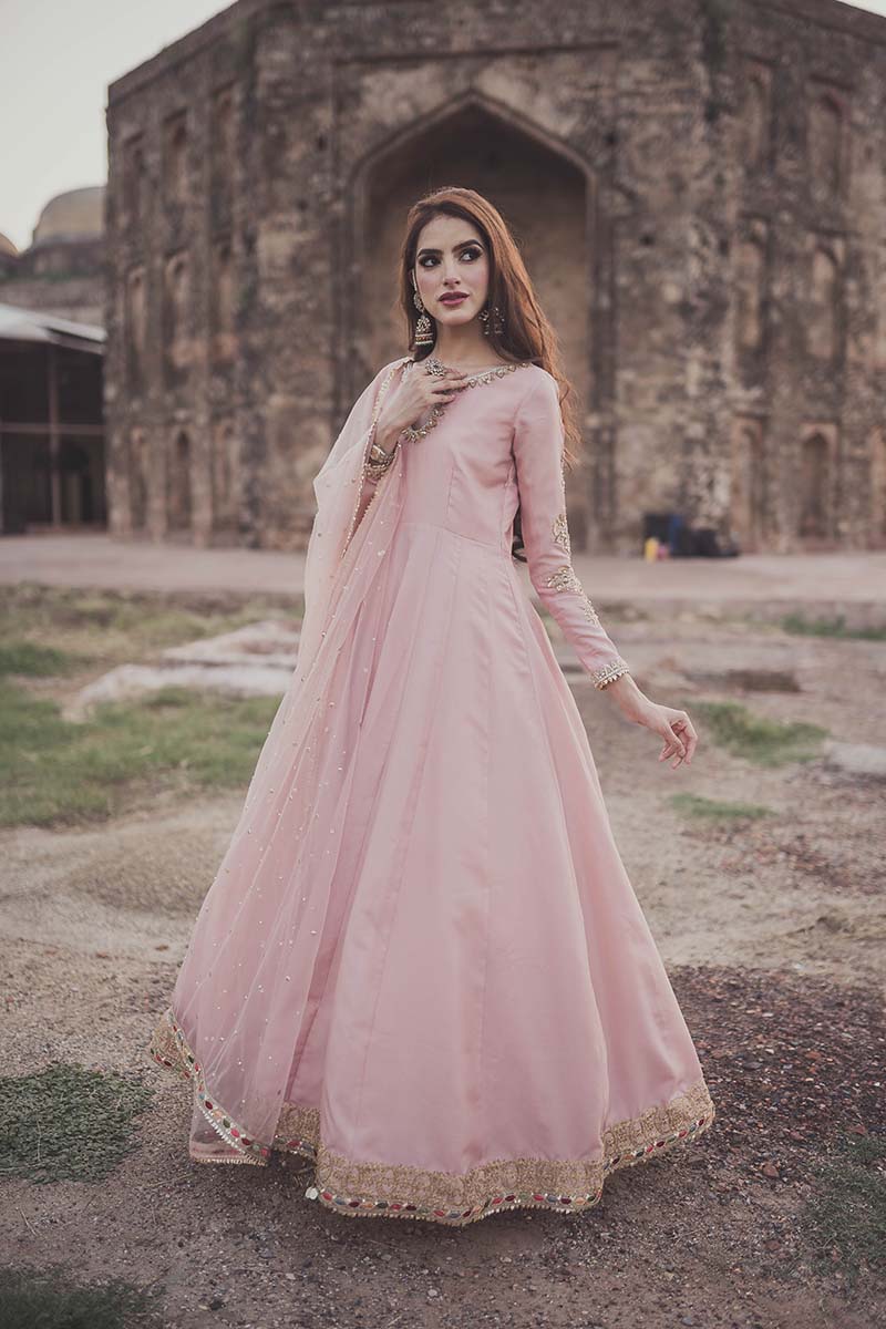 Light Pink Embroidered Raw Silk Maxi (2-Piece) - Image 4