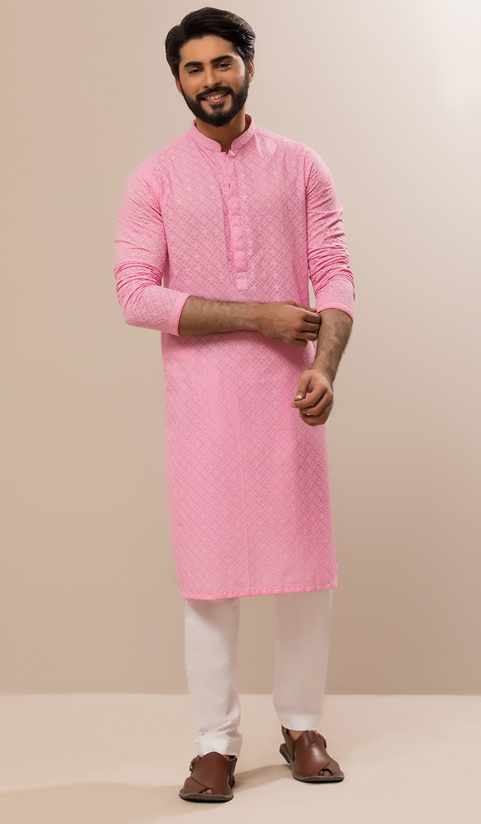 Soft Pink Chikankari Embroidered Kurta (2-Piece) - Image 1