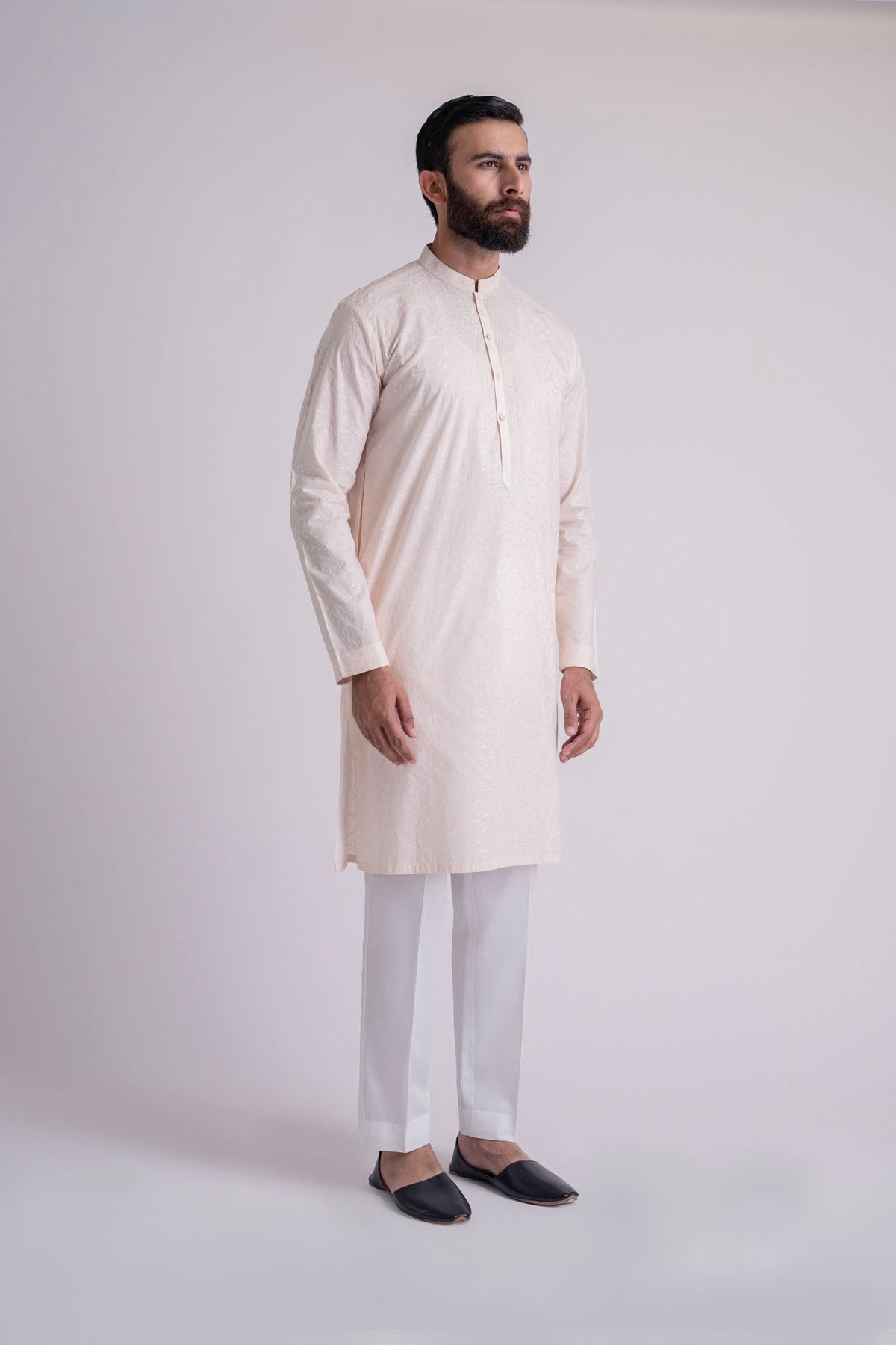 Light Pink Embroidered Cotton Kurta (1-Pc) - Image 1