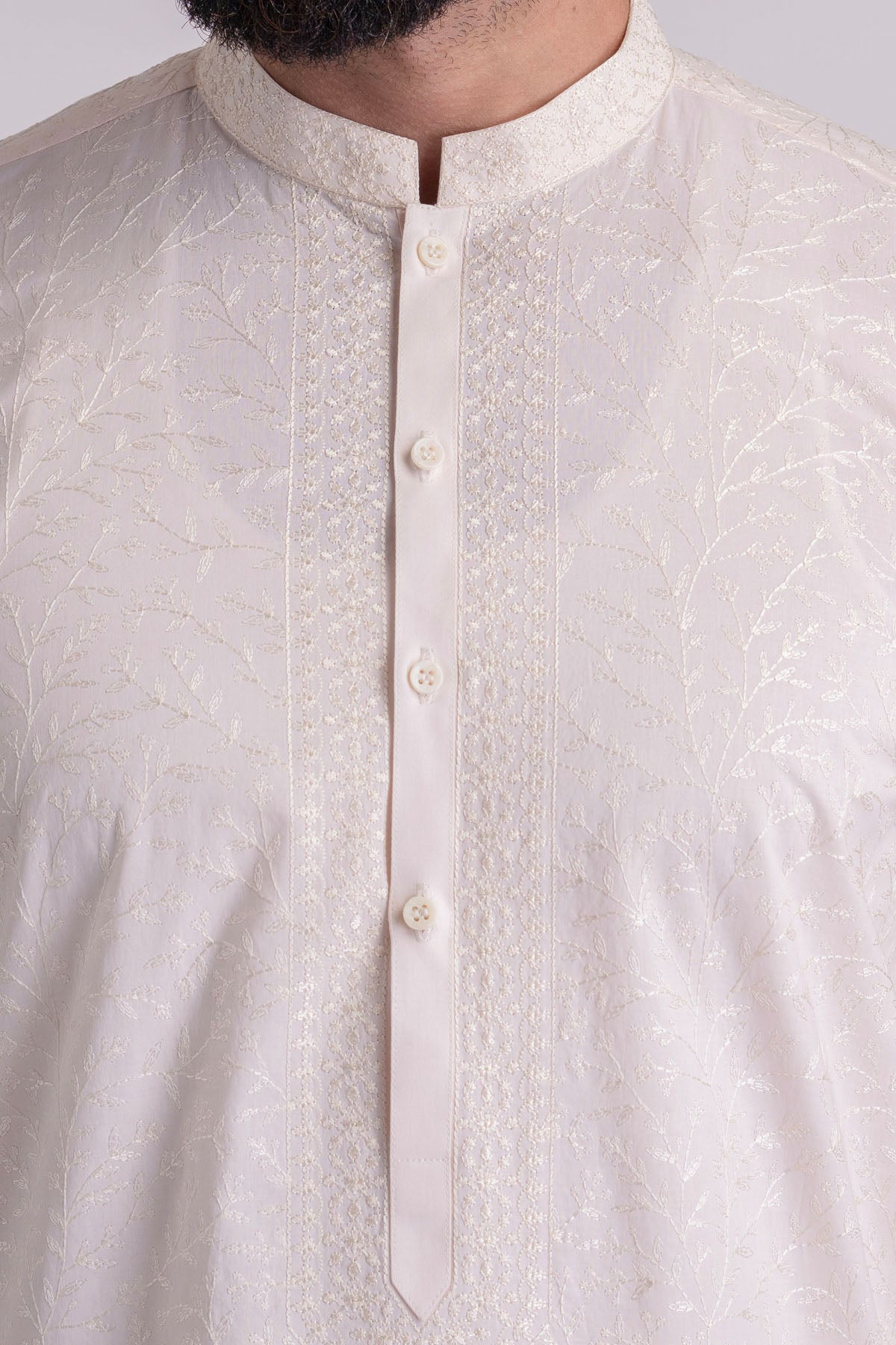 Light Pink Embroidered Cotton Kurta (1-Pc) - Image 2