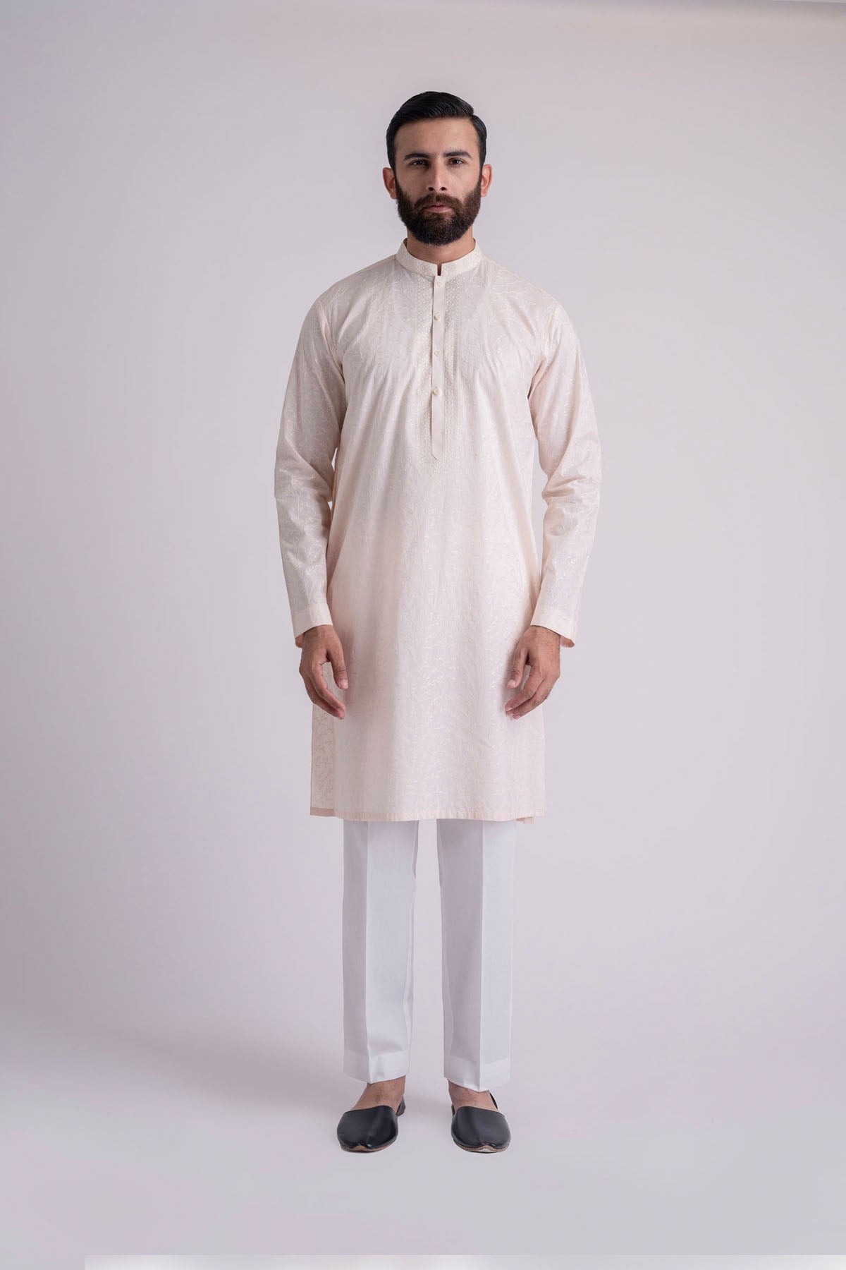 Light Pink Embroidered Cotton Kurta (1-Pc) - Image 3