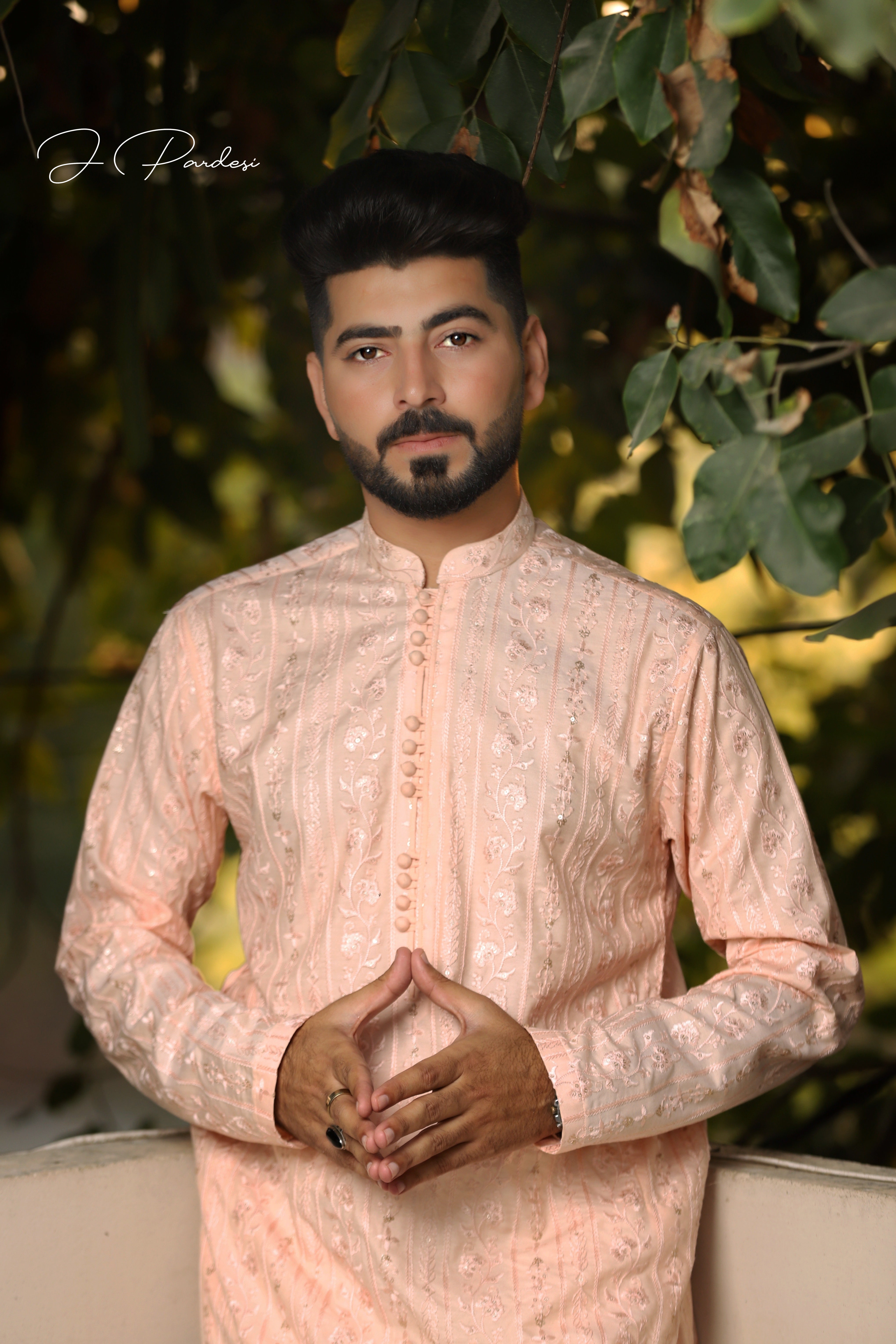 Peach Embroidered Cotton-Silk Kurta (2-Piece) - Image 3