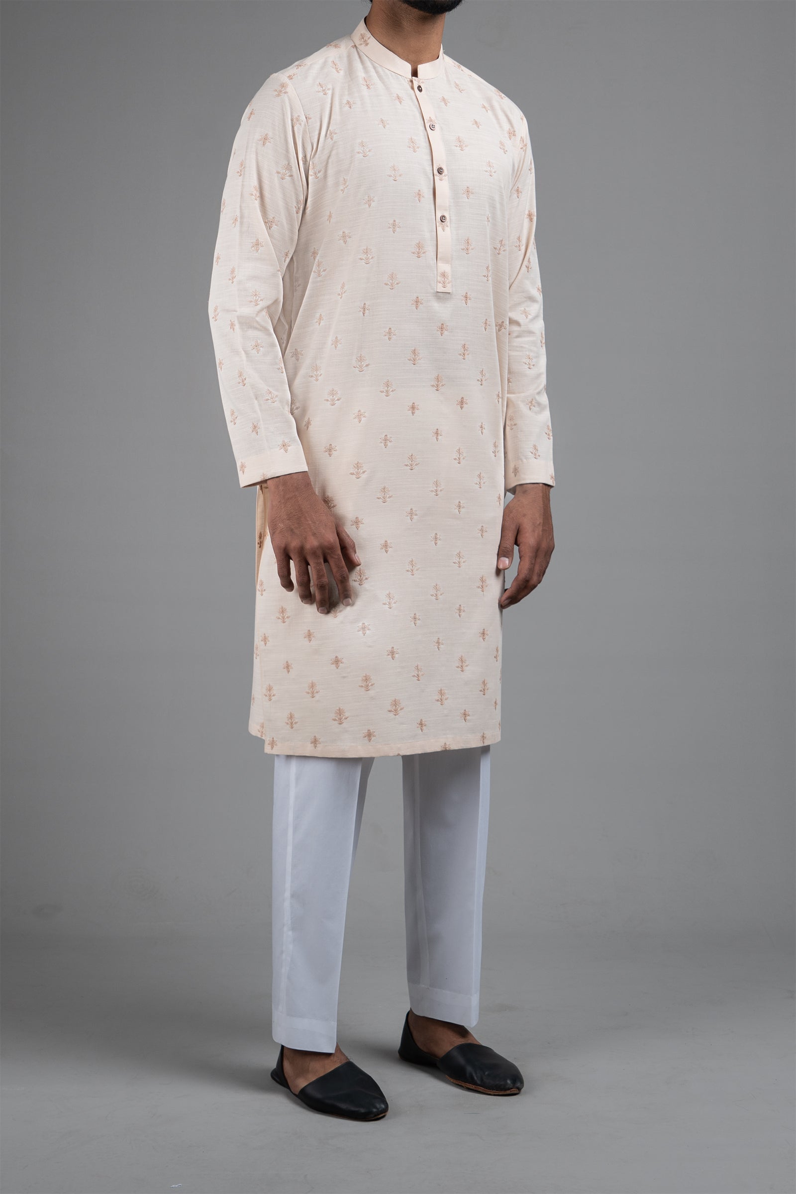 Peach Embroidered Egyptian Cotton Kurta (2-Piece) - Image 1
