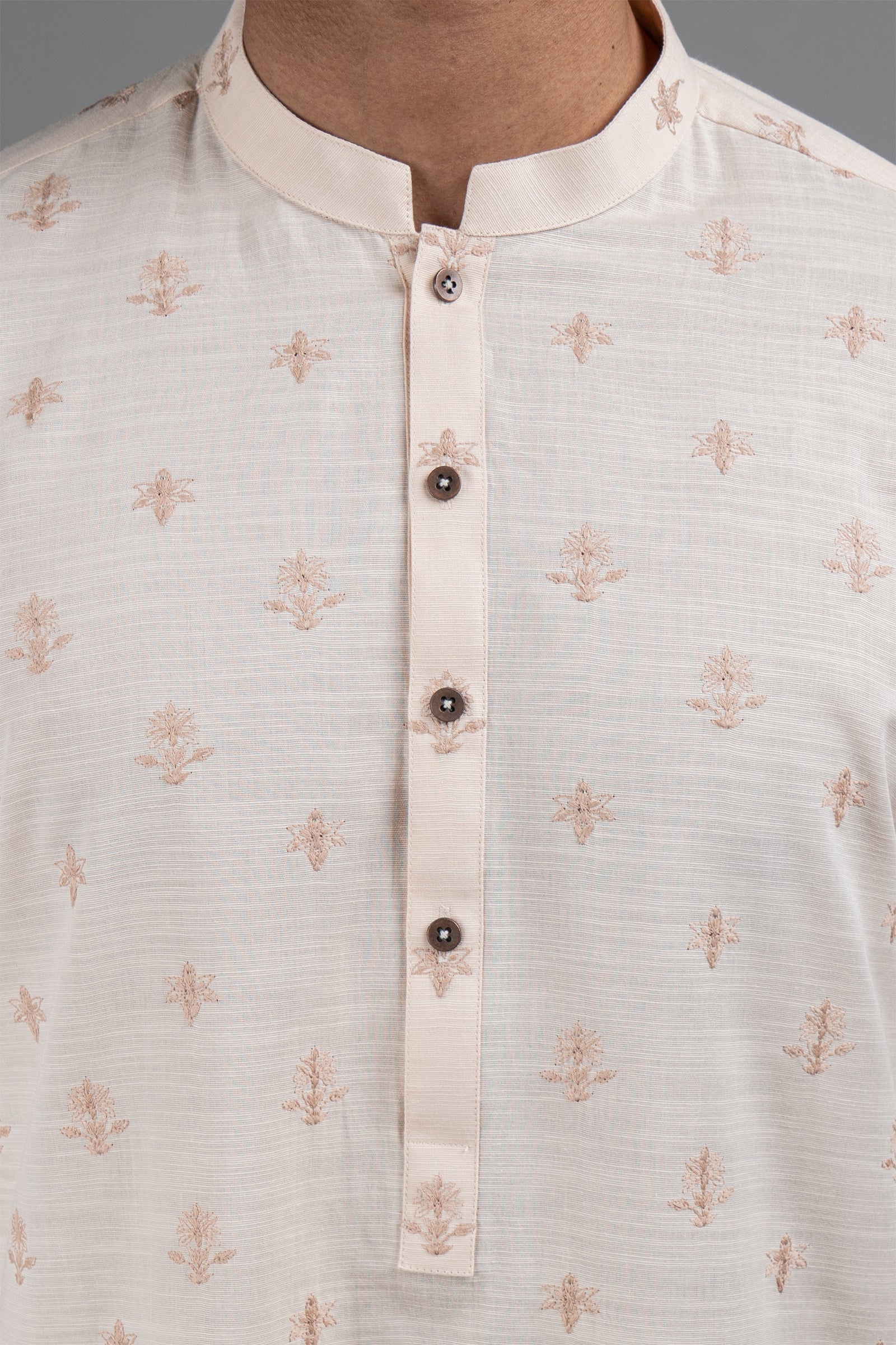 Peach Embroidered Egyptian Cotton Kurta (2-Piece) - Image 3