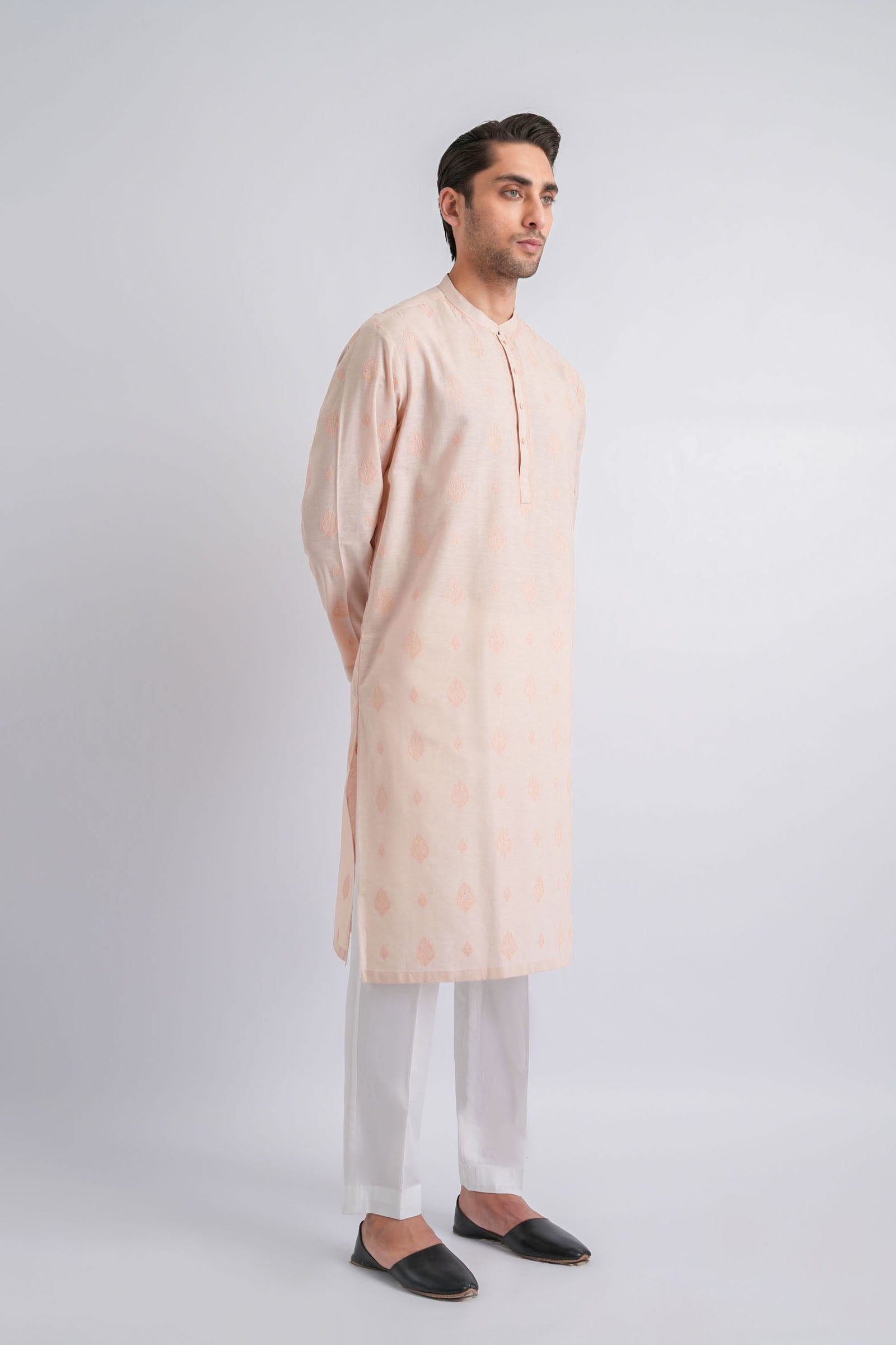 Soft Pink Embroidered Egyptian Cotton Kurta (2-Piece) - Image 1