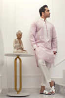Carnation Pink Embroidered Ox Silk Kurta (2-Piece) - Image 2