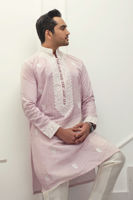 Carnation Pink Embroidered Ox Silk Kurta (2-Piece) - Image 3