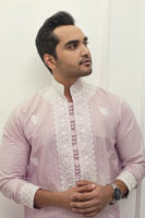 Carnation Pink Embroidered Ox Silk Kurta (2-Piece) - Image 5