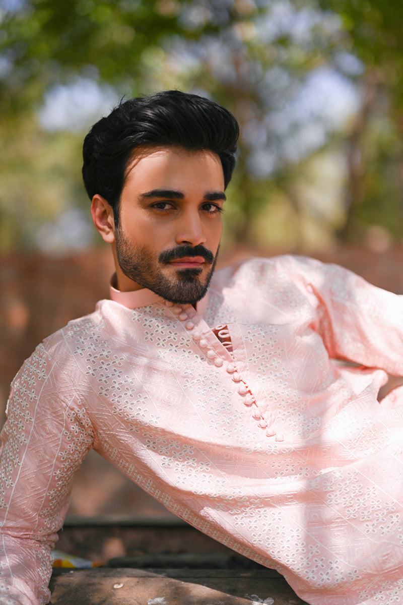 Pastel Pink Chikankari Raw Silk Kurta (2-Piece) - Image 2
