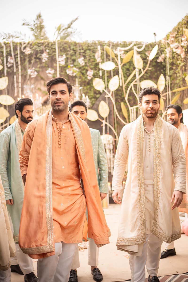 Peach Embroidered Raw Silk Kurta Set (3-Piece) - Image 10