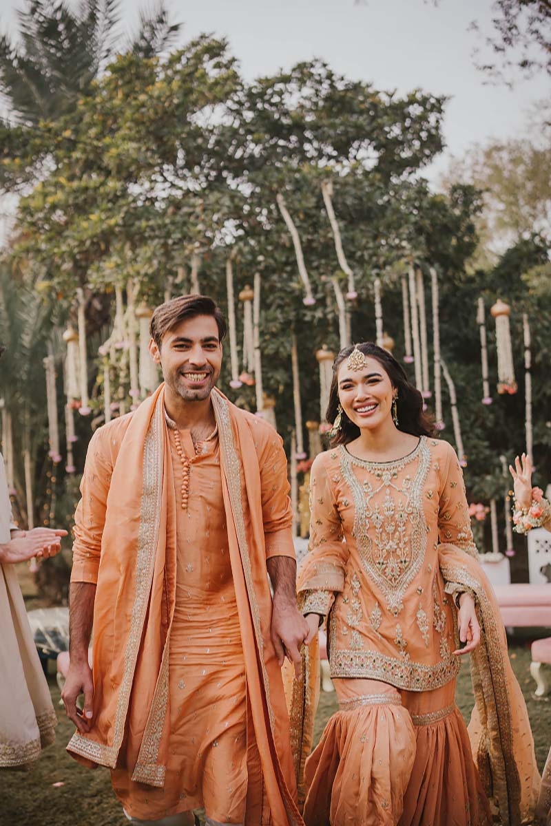 Peach Embroidered Raw Silk Kurta Set (3-Piece) - Image 2