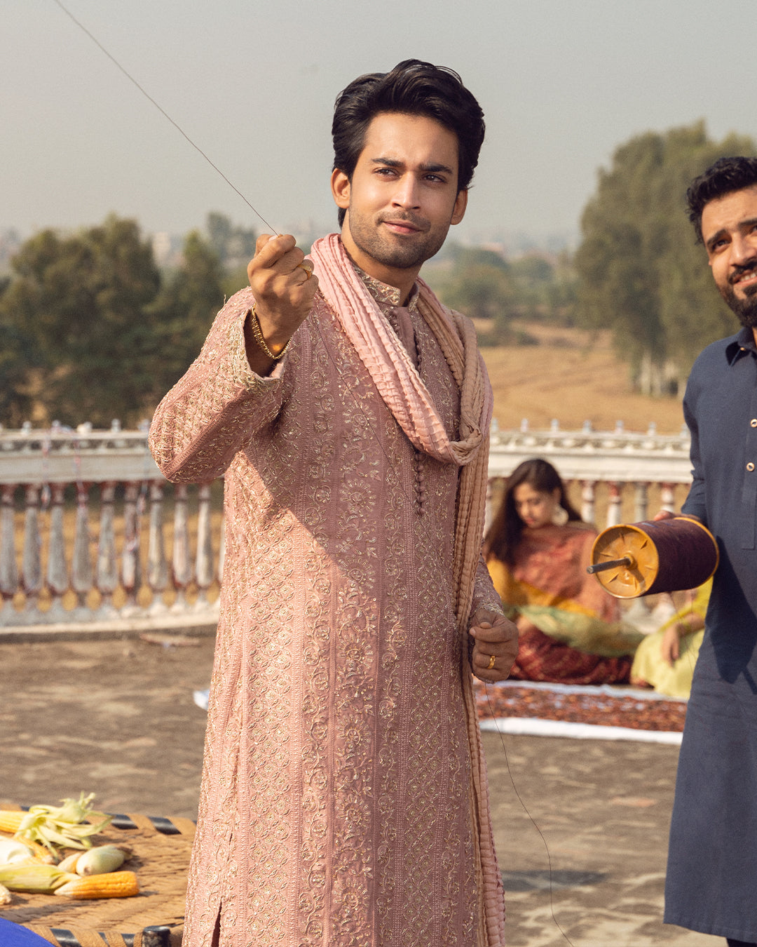 Dusty Pink Embroidered Korean Raw Silk Shalwar Kameez (3-Piece) - Image 2