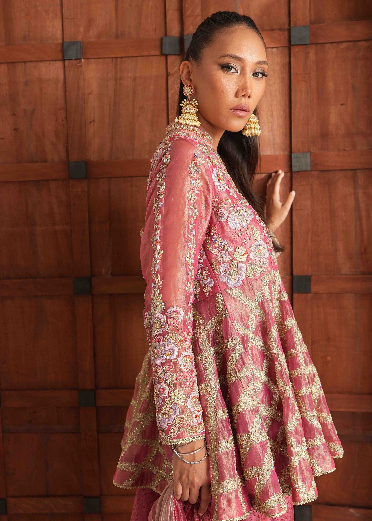 Candy Pink Embroidered French Lama Peplum (3-Piece) - Image 5