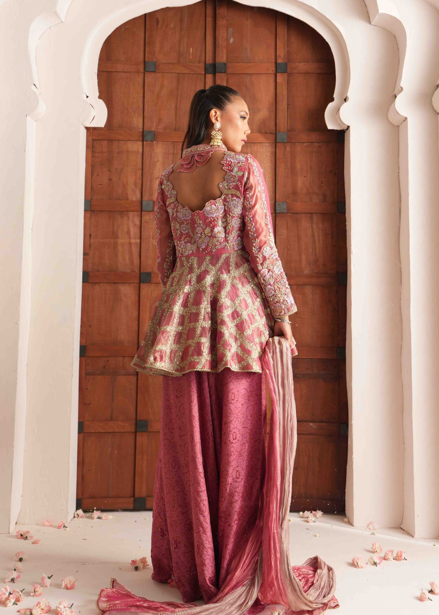 Candy Pink Embroidered French Lama Peplum (3-Piece) - Image 7