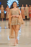 Peach Embroidered Net Peplum Dress (3-Piece) - Image 3