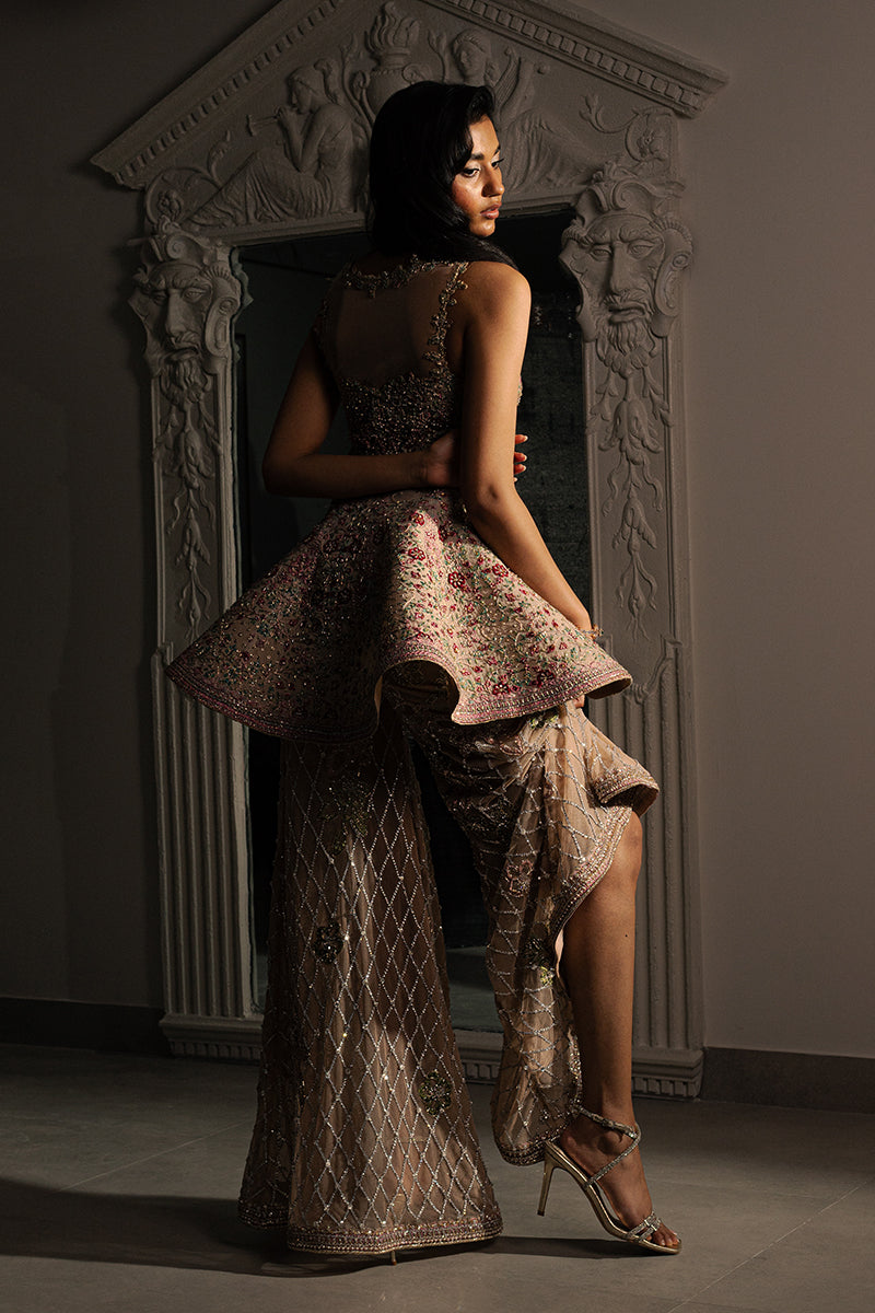 Blush Nude Embroidered Net Peplum Set (2-Piece) - Image 3