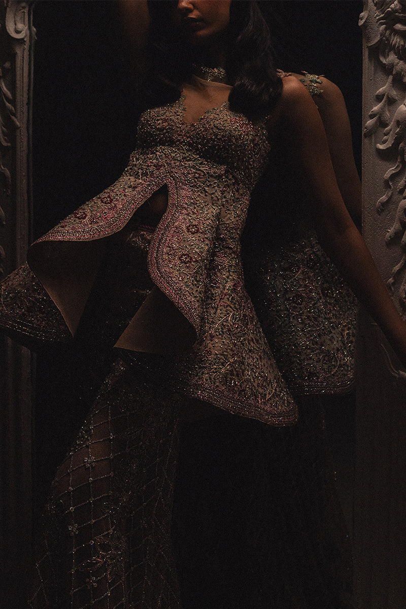 Blush Nude Embroidered Net Peplum Set (2-Piece) - Image 7