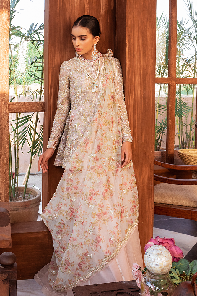 Pakistani Soft Blush Embroidered Organza Peplum Jacket (3-Piece) - Image 1