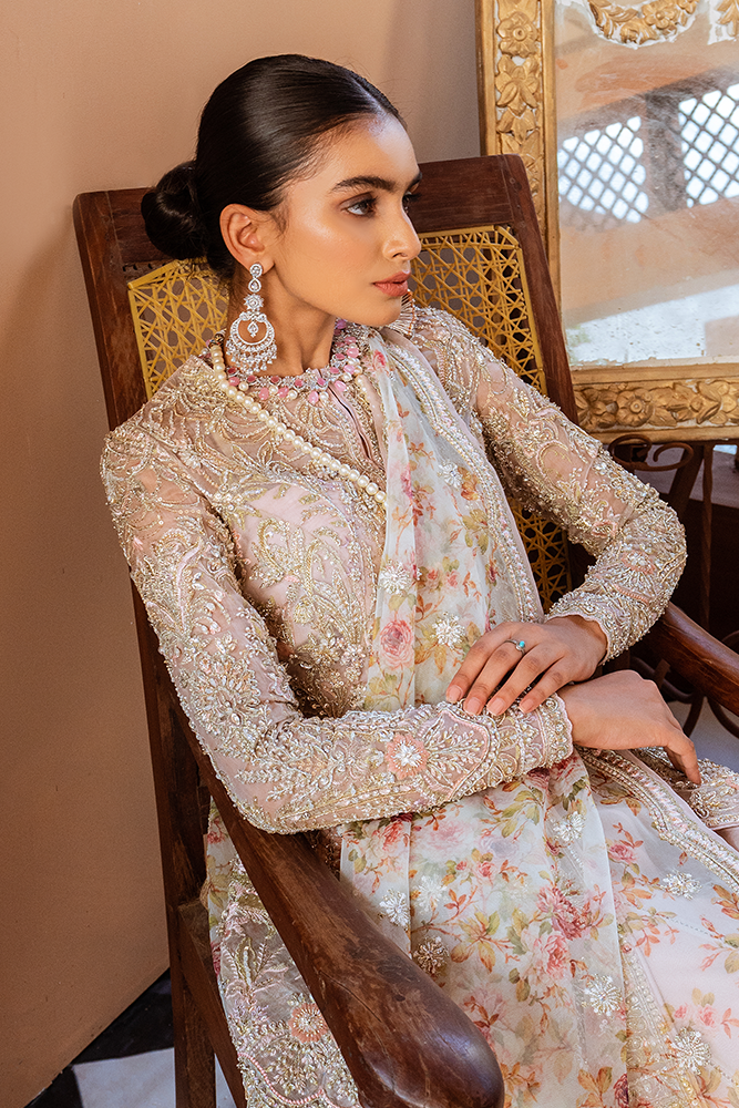 Pakistani Soft Blush Embroidered Organza Peplum Jacket (3-Piece) - Image 2
