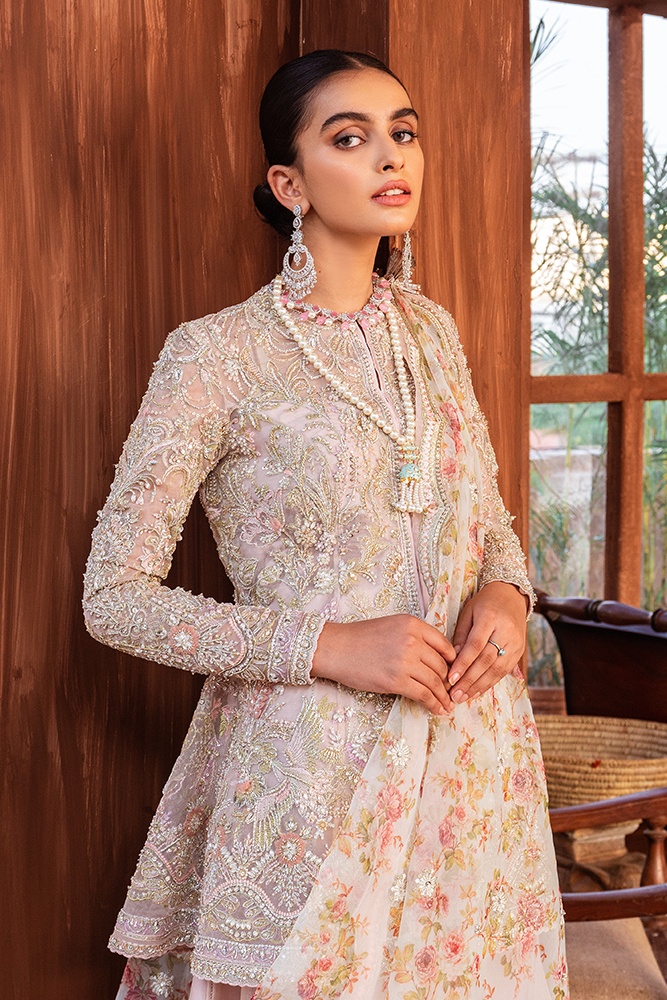 Pakistani Soft Blush Embroidered Organza Peplum Jacket (3-Piece) - Image 3