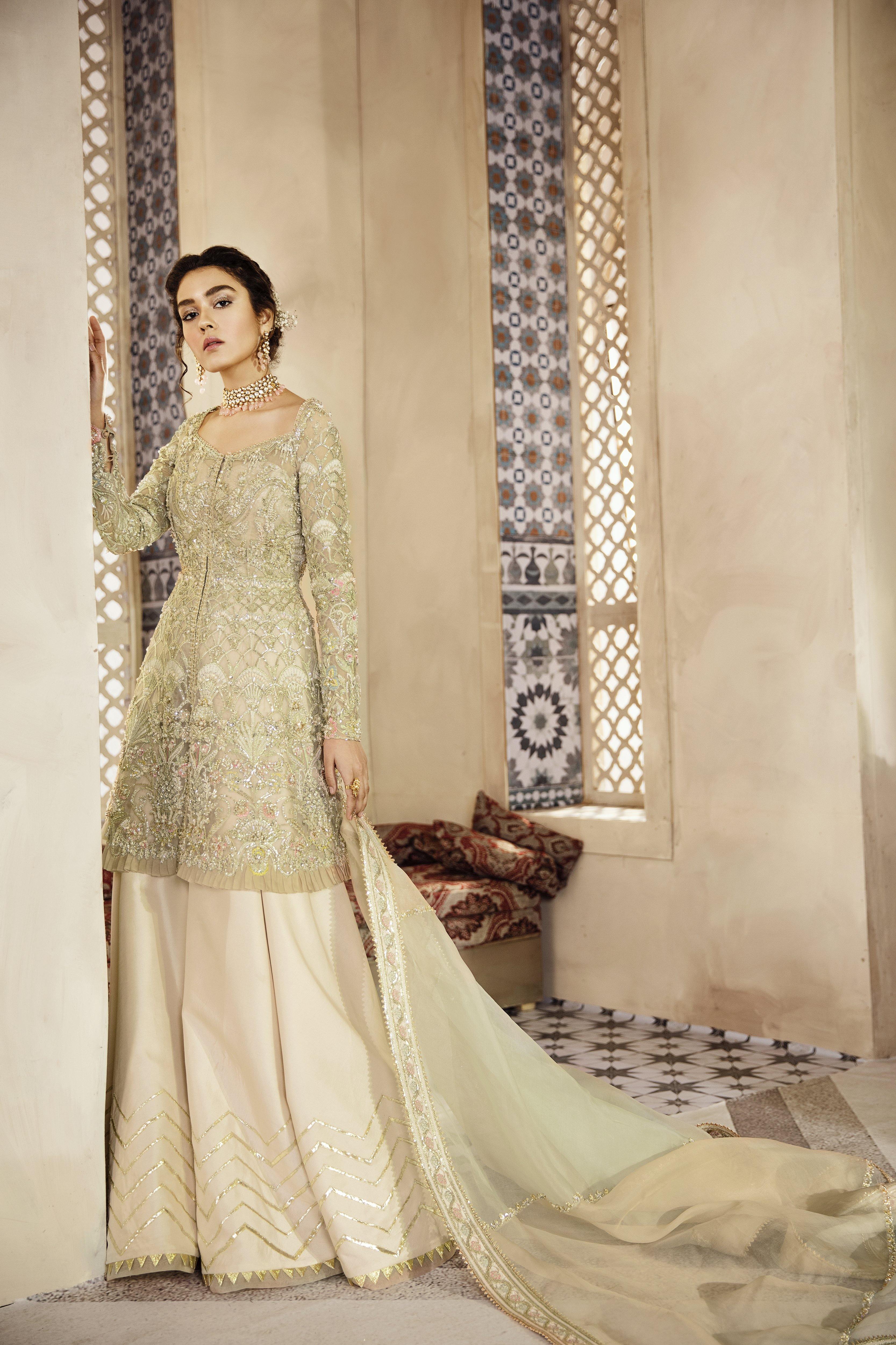 Nude Pink Handworked Peplum Jacket with Sharara (3-Piece) - Image 3